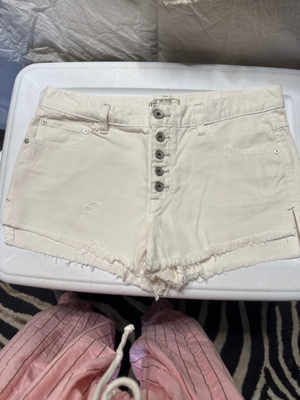 Free People Cream High-Rise Button-Fly Denim Shorts